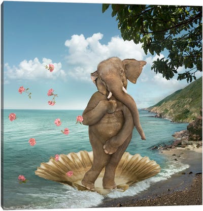 Birth Of Venus Elephant Parody Canvas Art Print - The Birth of Venus Reimagined