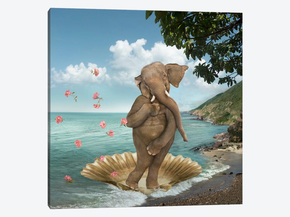 Birth Of Venus Elephant Parody by Lund Roeser 1-piece Canvas Art Print
