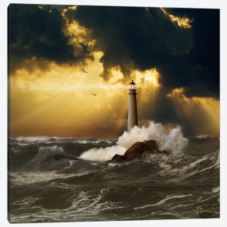 Lighthouse In A Clearing Storm Canvas Print #LDZ38} by Lund Roeser Canvas Art