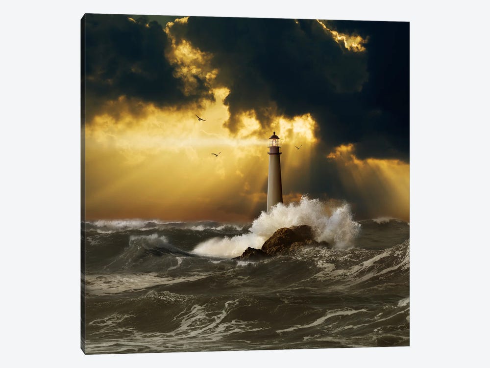 Lighthouse In A Clearing Storm by Lund Roeser 1-piece Canvas Wall Art