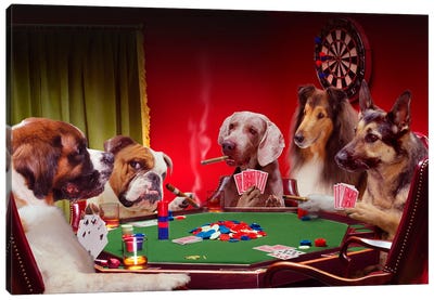 Poker Dogs Canvas Art Print - Cards & Board Games