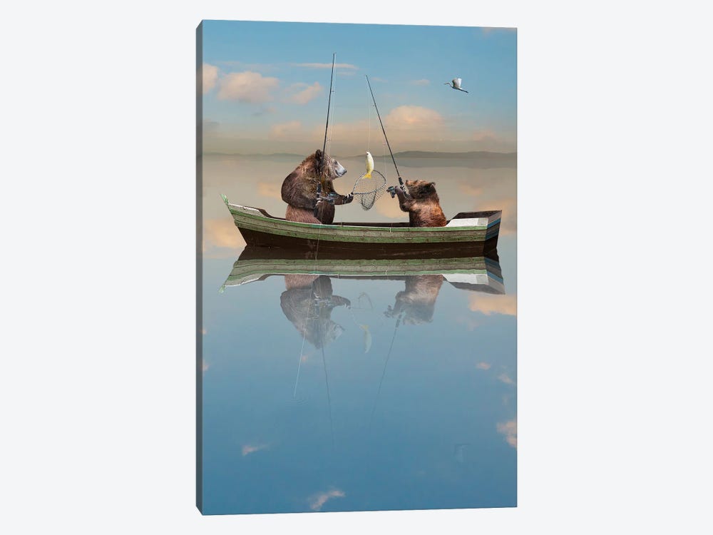 Bears Fishing by Lund Roeser 1-piece Canvas Wall Art