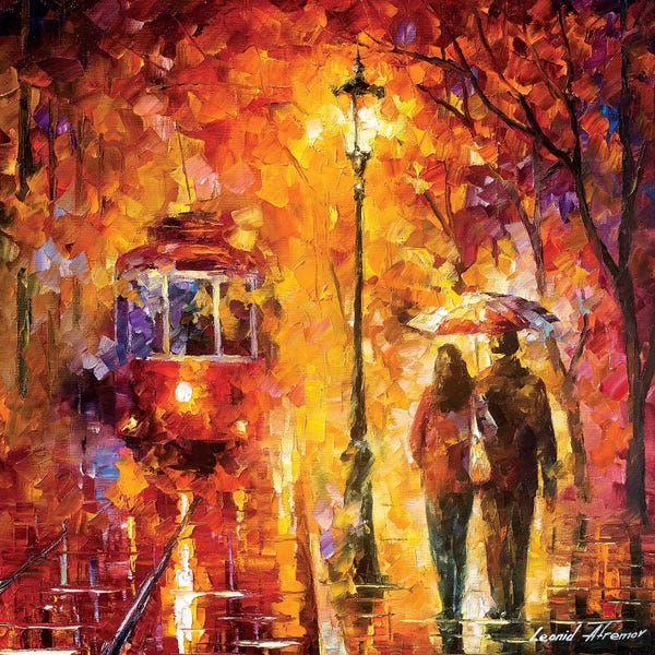 Umbrellas: Date By The Trolley by Leonid Afremov