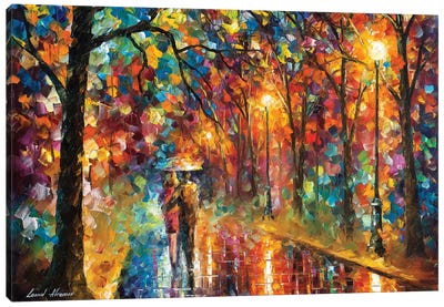 Walking In The Rain Canvas Art Print - City Park Art