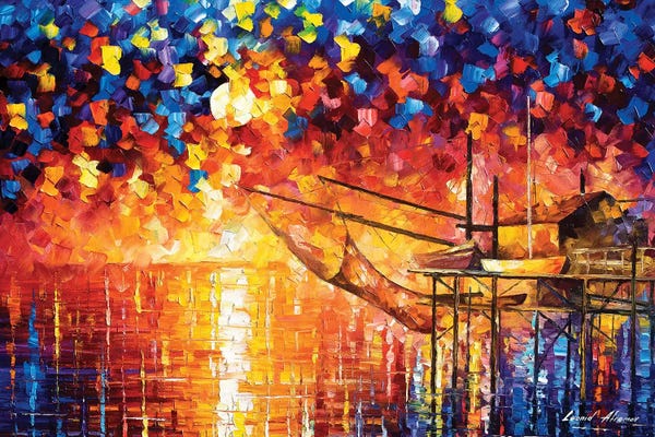 Leonid Afremov: Wooden Dock by Leonid Afremov