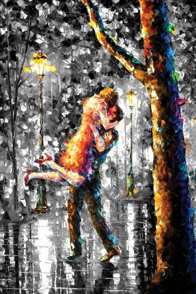 Leonid Afremov: Jump Kiss Black & White by Leonid Afremov