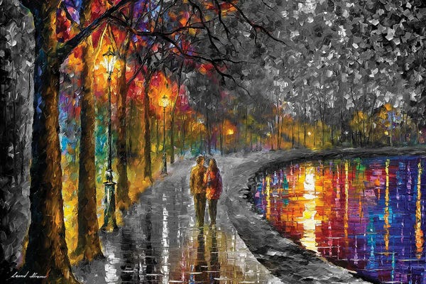 Leonid Afremov: Spirits By The Lake Black & White by Leonid Afremov