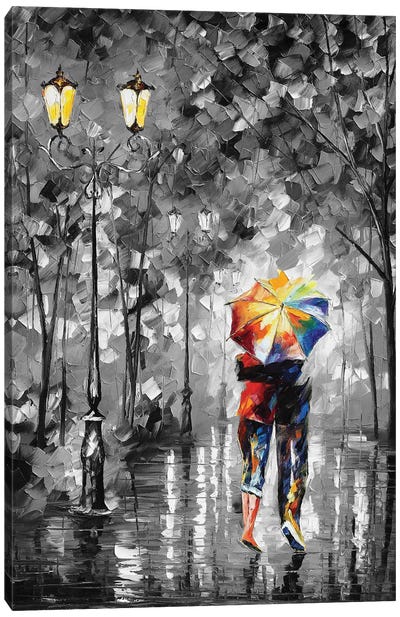 Under One Umbrella Black & White Canvas Art Print - Rain Inspired