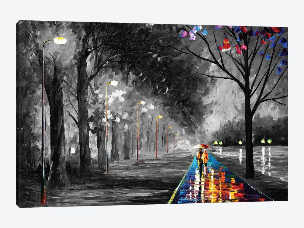 Alley By The Lake B&W by Leonid Afremov 1-piece Canvas Artwork