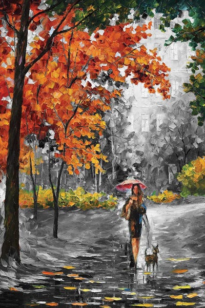 Rain: Intriguing Autumn B&W by Leonid Afremov