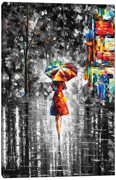 Rain Princess B&W Canvas Art Print - Umbrella Art