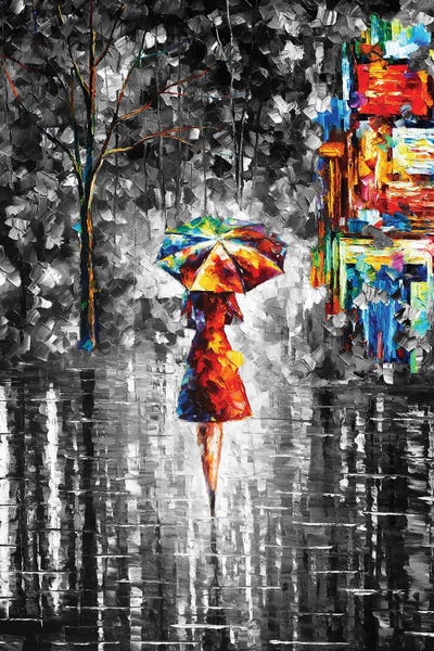 Leonid Afremov: Rain Princess B&W by Leonid Afremov