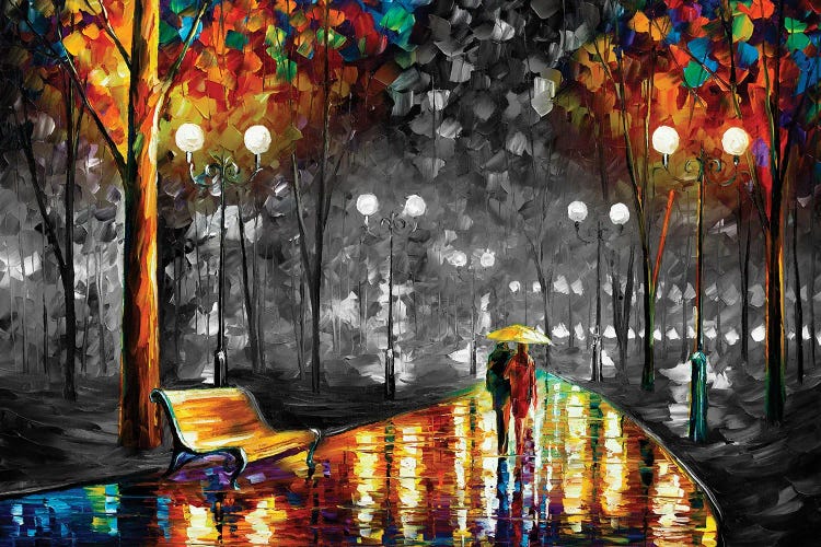 Rains Rustle In The Park B&W by Leonid Afremov wall art