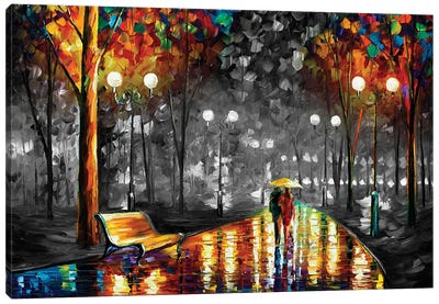 Rains Rustle In The Park B&W Canvas Art Print - Colorful Art