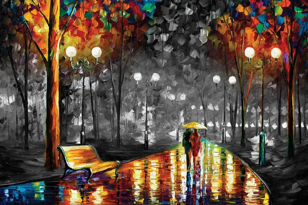 Rain: Rains Rustle In The Park B&W by Leonid Afremov