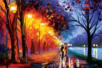 Yellow trees walkway path oil painting Framed Abstract Canvas Print Wall Art 161