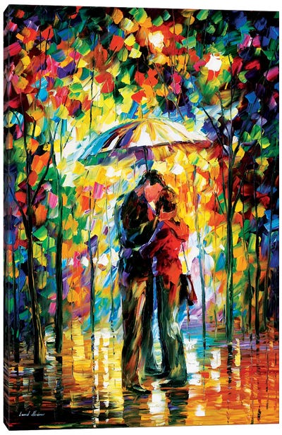 Kiss In The Park Canvas Art Print - Current Day Impressionism Art