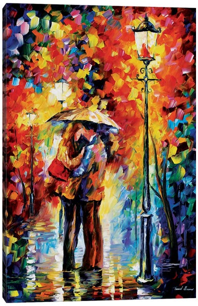 Kiss Under The Rain Canvas Art Print - Umbrella Art