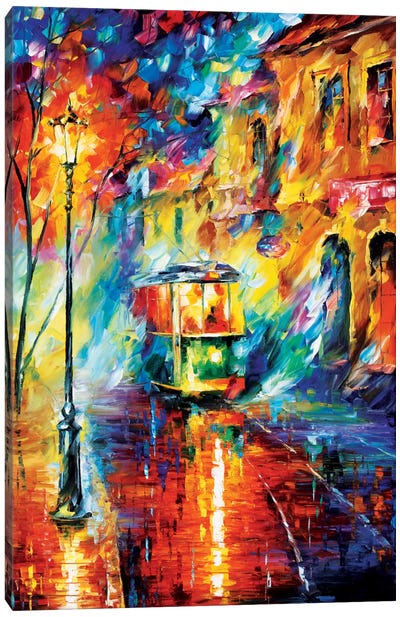 Night Trolley Canvas Art Print - Rain Art