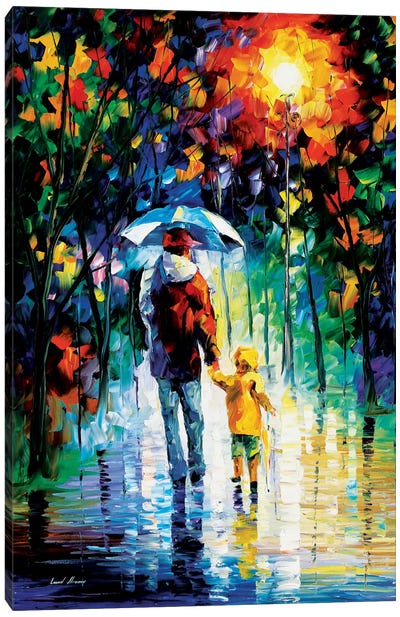 Rainy Walk With Daddy Canvas Art Print - Fatherly Love