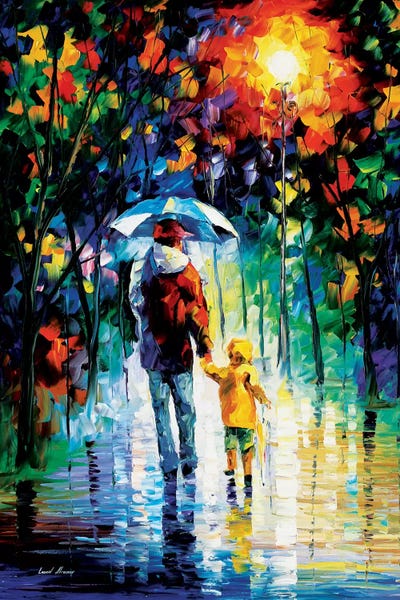 Leonid Afremov: Rainy Walk With Daddy by Leonid Afremov