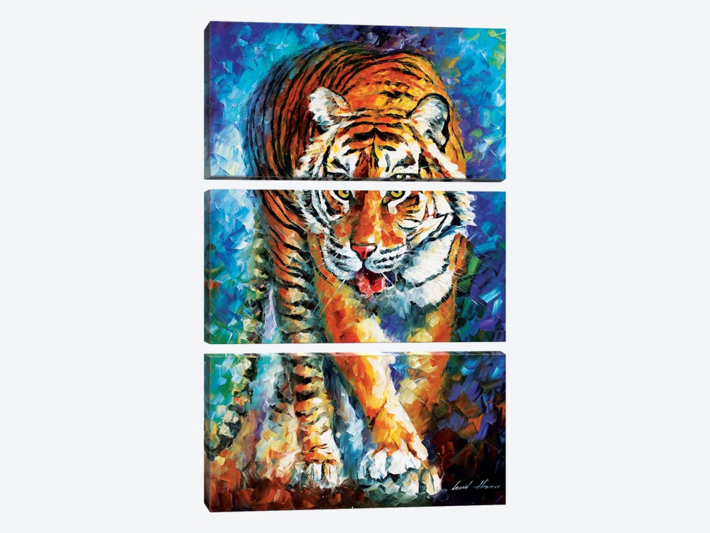 Scary Tiger by Leonid Afremov 3-piece Canvas Artwork