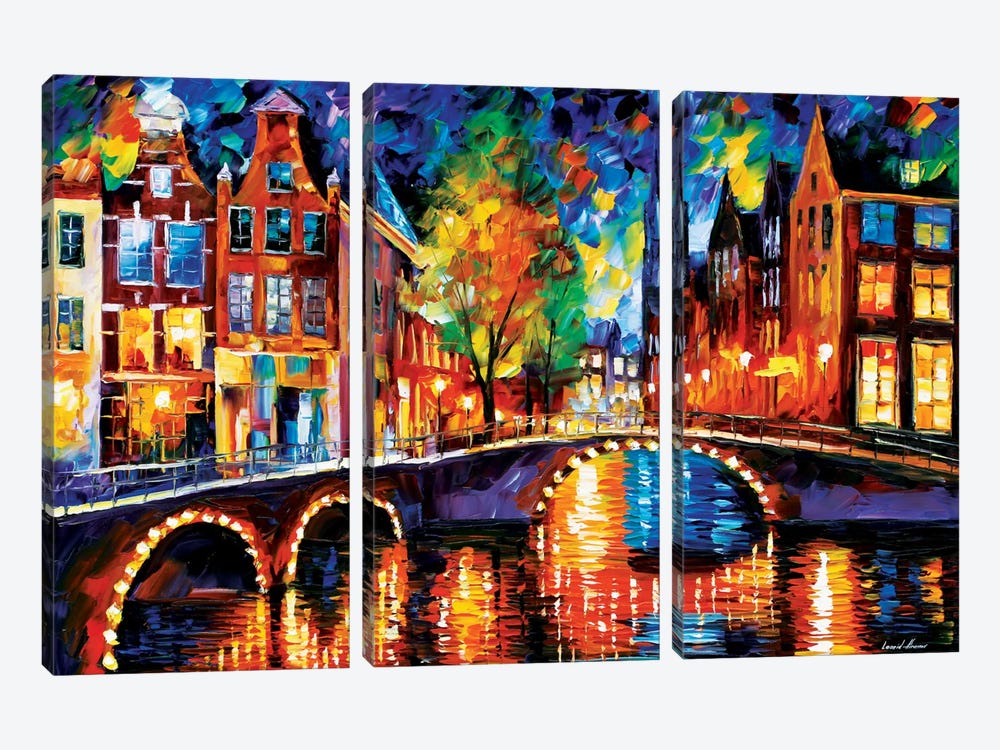 The Bridges Of Amsterdam by Leonid Afremov 3-piece Canvas Wall Art