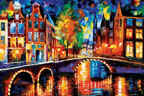 Large Scenic & Landscape Art - Canvas Prints: The Bridges Of Amsterdam by Leonid Afremov