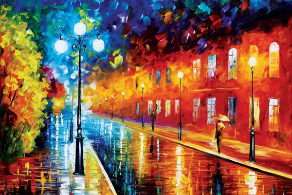 Rain: Blue Lights II by Leonid Afremov