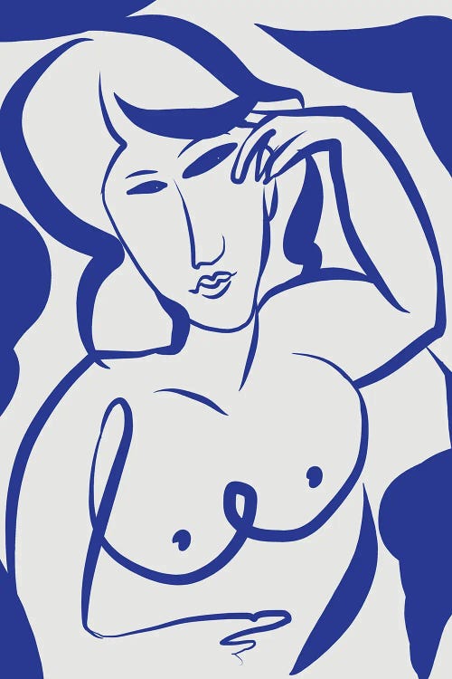 Line Art Nude Sketch In Blue