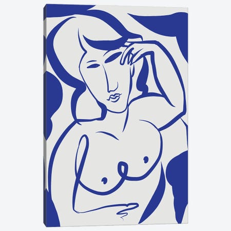Line Art Nude Sketch In Blue Canvas Print #LED101} by Little Dean Canvas Art