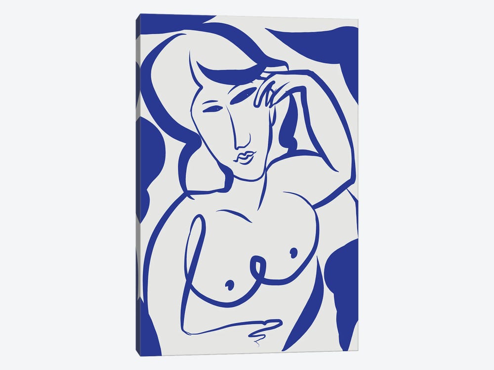 Line Art Nude Sketch In Blue by Little Dean 1-piece Canvas Wall Art
