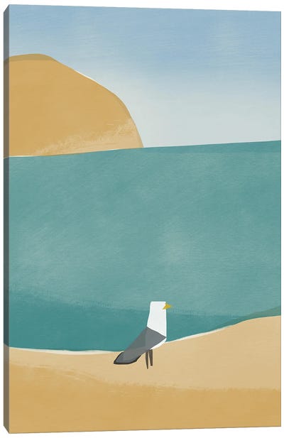 Lone Seagull Canvas Art Print - Gull & Seagull Art