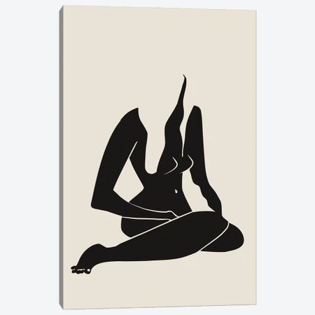 Long Hair Nude In Black Canvas Print #LED107} by Little Dean Canvas Art Print