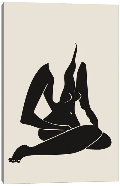 Long Hair Nude In Black Canvas Art Print - The Cut Outs Collection