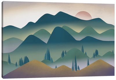 Mountain Range At Dawn Canvas Art Print - Little Dean