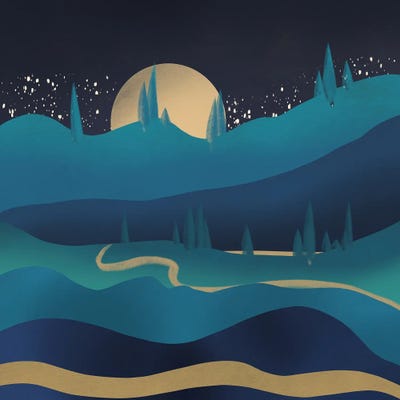 Mountain Road Under The Moonlight by Little Dean art print