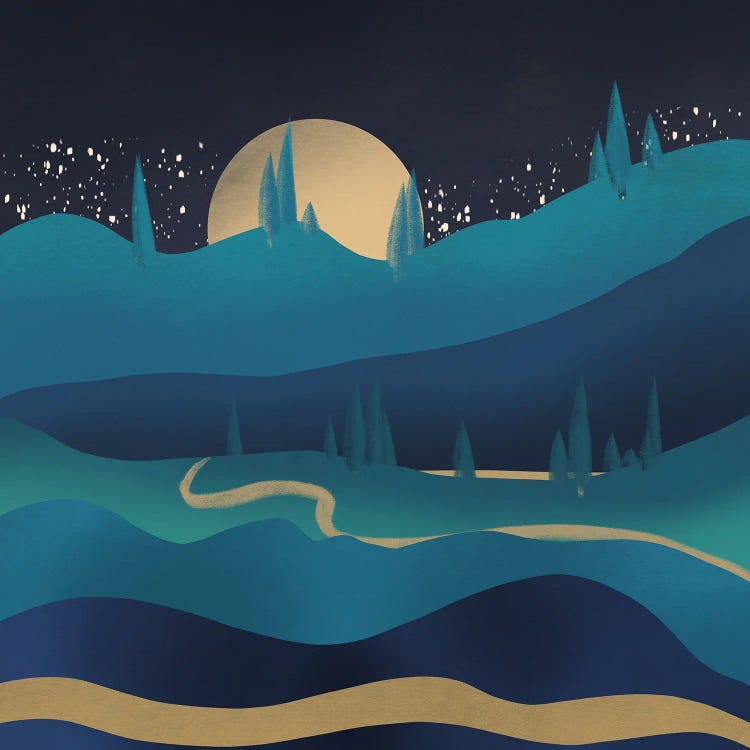 Mountain Road Under The Moonlight by Little Dean wall art