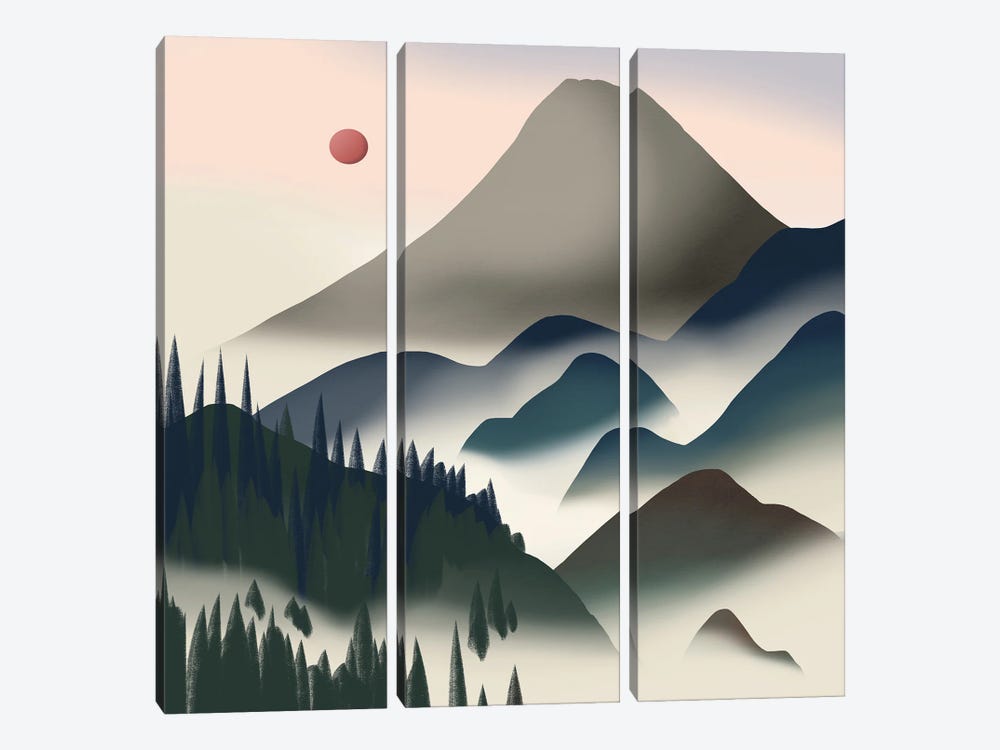 Nature In Gray And Blue by Little Dean 3-piece Canvas Wall Art