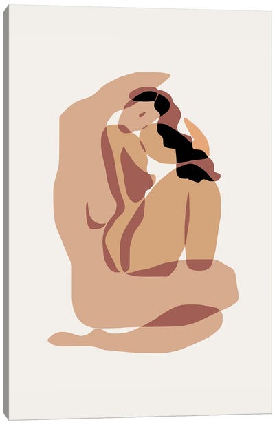 Nude Playing With Hair Canvas Art Print - The Cut Outs Collection