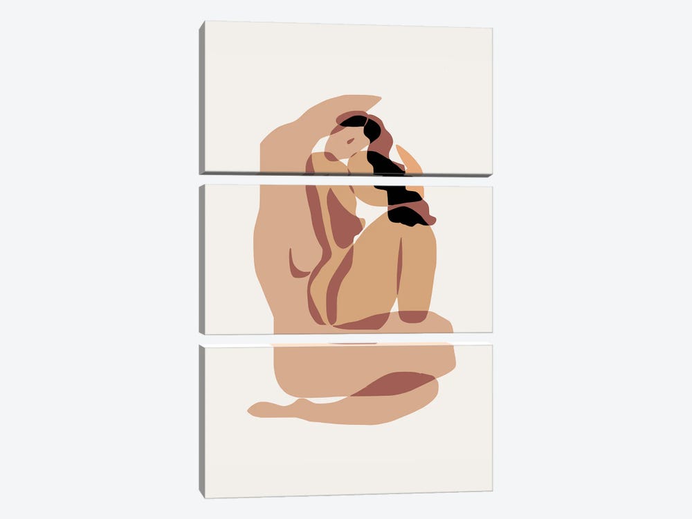 Nude Playing With Hair by Little Dean 3-piece Canvas Print