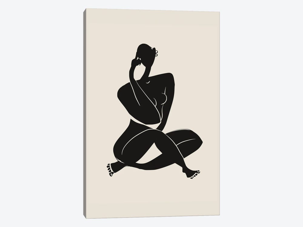 Nude Sitting Pose In Black by Little Dean 1-piece Canvas Wall Art