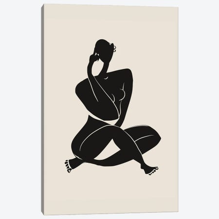 Nude Sitting Pose In Black Canvas Print #LED132} by Little Dean Canvas Print