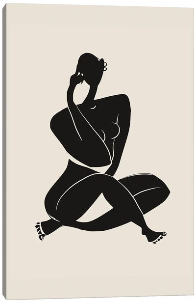 Nude Sitting Pose In Black Canvas Art Print - Little Dean
