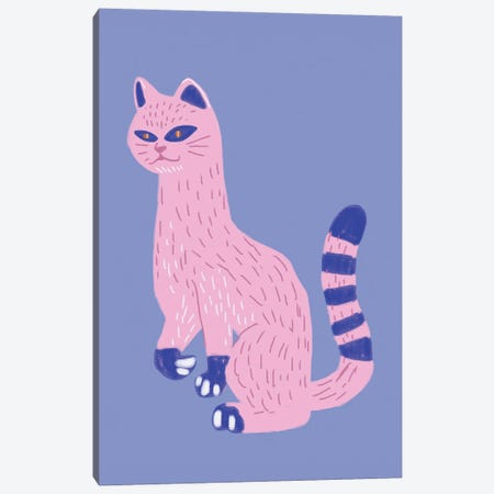 Pink Blue Cat Canvas Print #LED137} by Little Dean Canvas Artwork