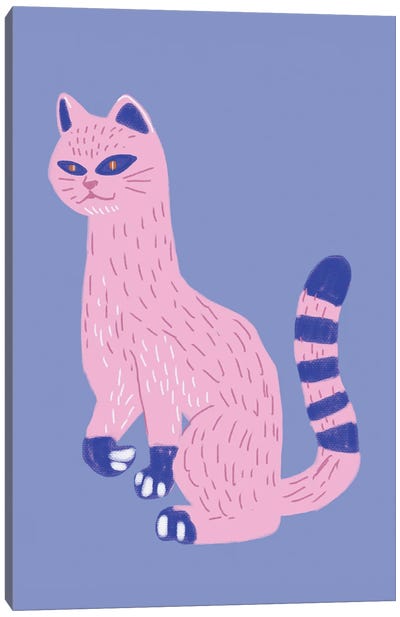 Pink Blue Cat Canvas Art Print - Little Dean