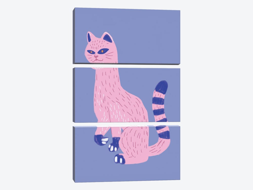 Pink Blue Cat by Little Dean 3-piece Canvas Art Print