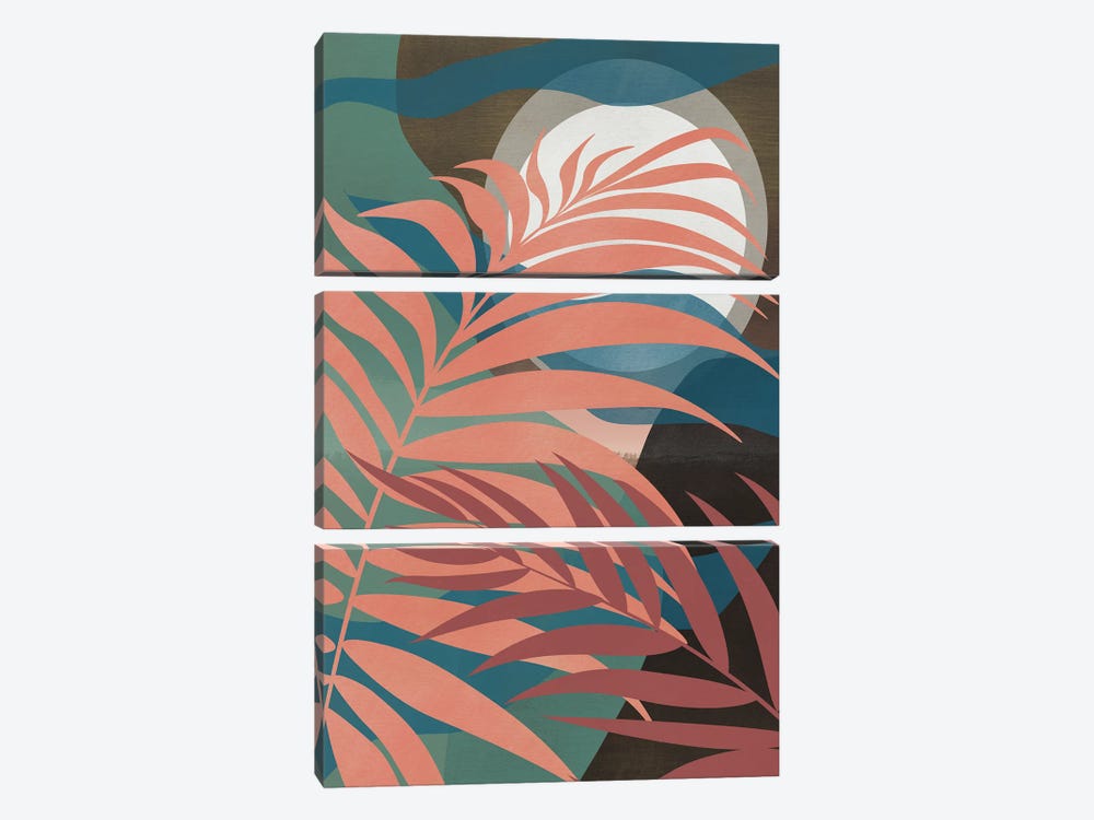 Pink Tropical Palm Leaf by Little Dean 3-piece Canvas Art Print