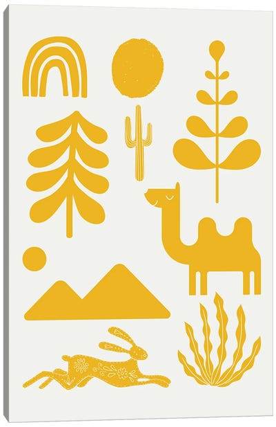 Scandinavian Ornaments In Yellow Canvas Art Print - Camel Art