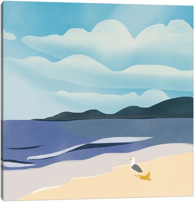 Seagull Sun Bathing Canvas Art Print - Little Dean